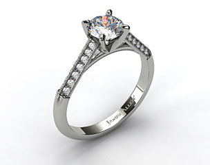 14K White Gold Pave Knife Edge Cathedral Diamond Engagement Ring